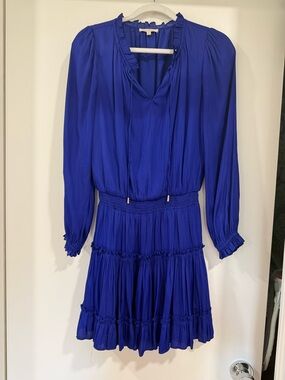 Blue Cobalt Blue Long-Sleeve Tiered Ruffle Dress
